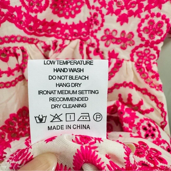 Brooklyns Dress Womens Med Pink Embroidered Floral Fit Flare Lined Boho Cotton - Picture 6 of 9